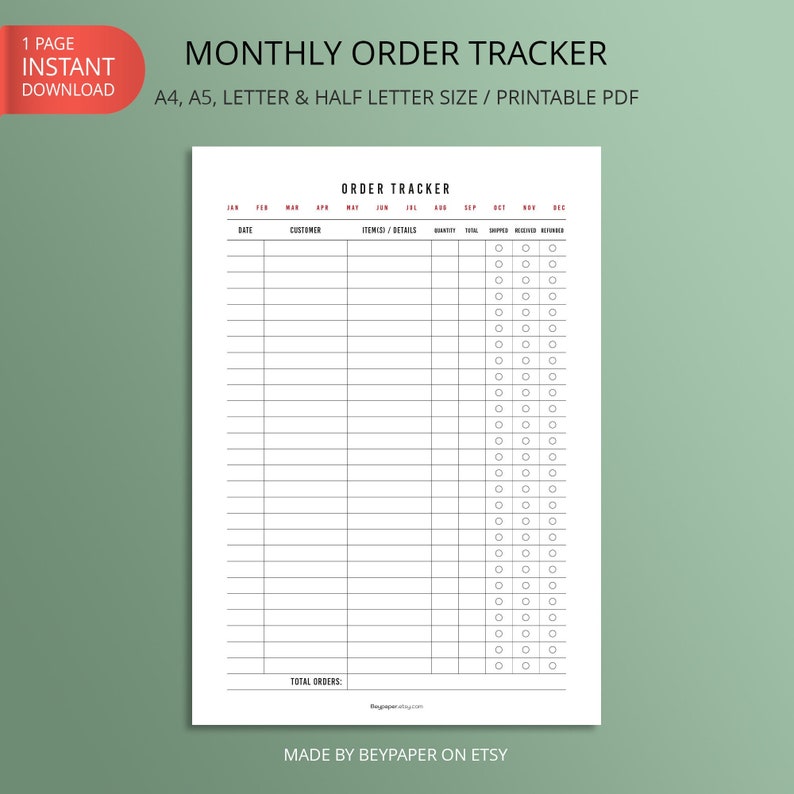 Printable Order Tracker Form Template Shopping Tracker, Delivery Tracker, Purchase Log Small ...
