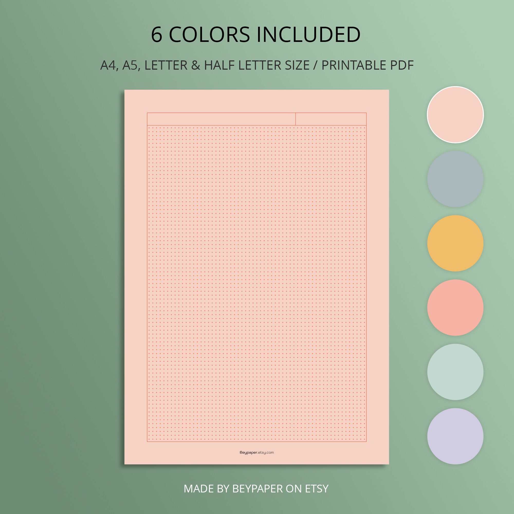 Printable Dot Grid Paper 6 Different Colors of Dot Grid Papers, Journal