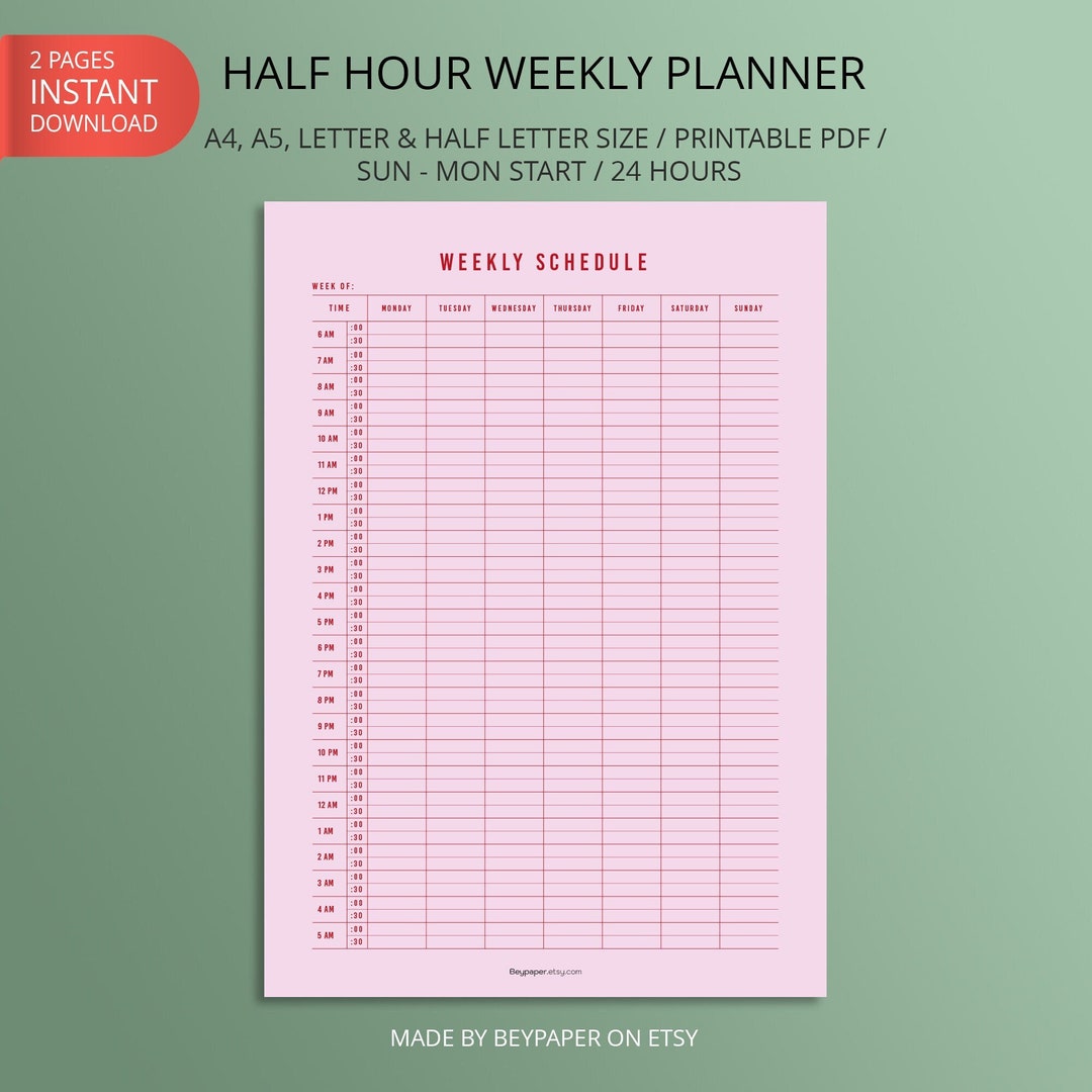 Printable Weekly Schedule Weekly Planner, to Do List, Undated Weekly Planner Monday & Sunday