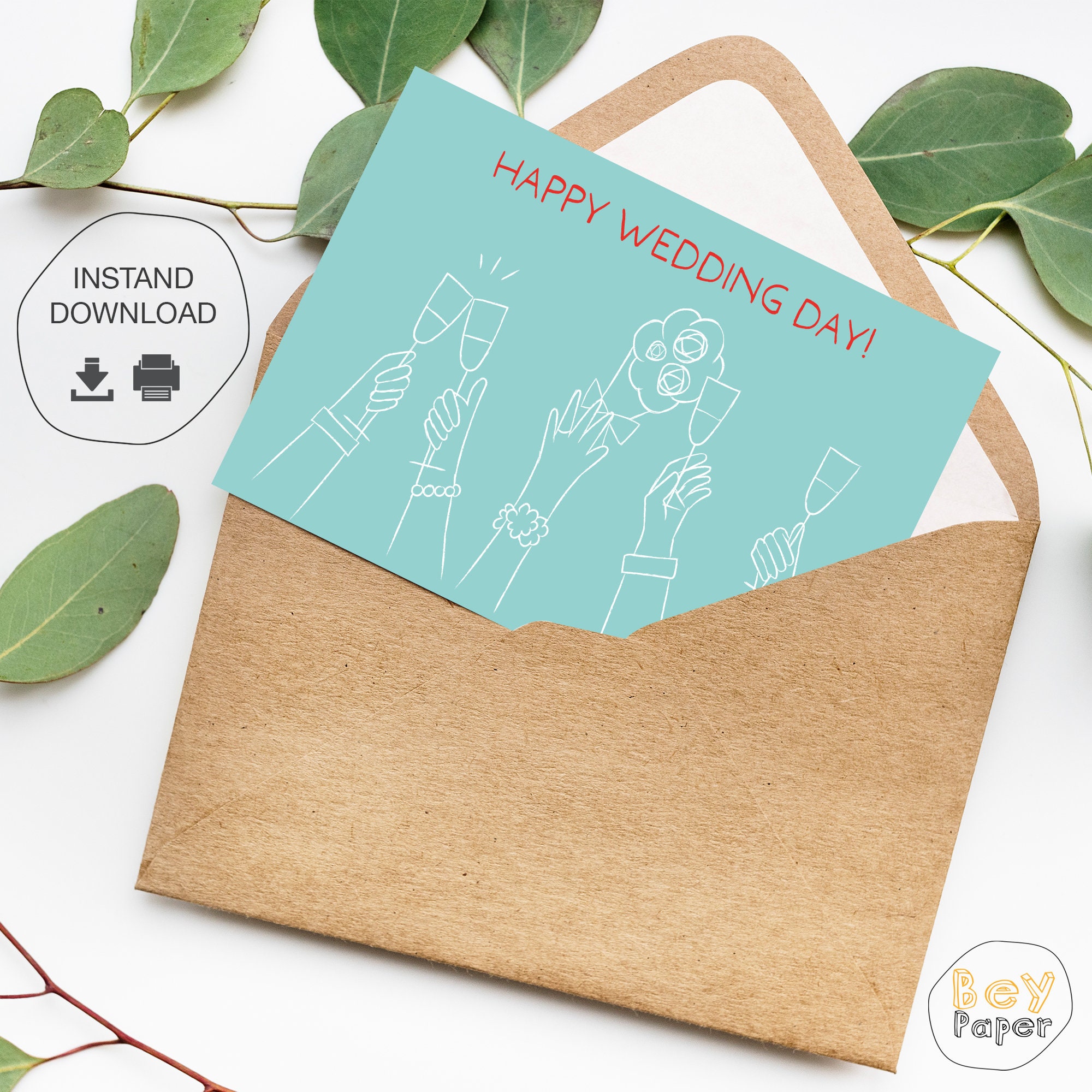 Printable Congratulations &amp; Wedding Card Instant Download Greeting Card ...