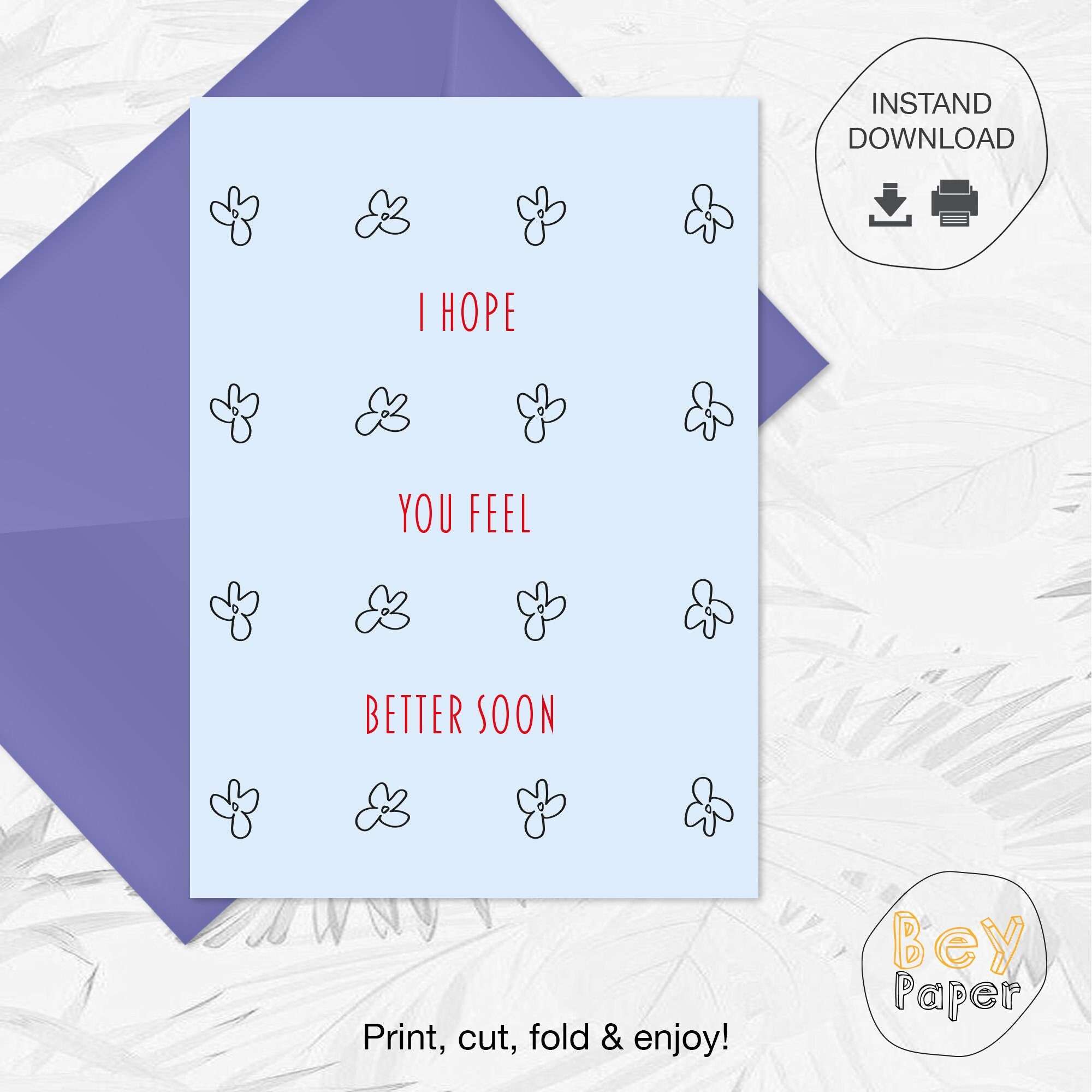Printable Get Well Soon Card Instant Download Greeting Card Digital Printable Get Well Soon Card Instant Download Greeting Card Digital