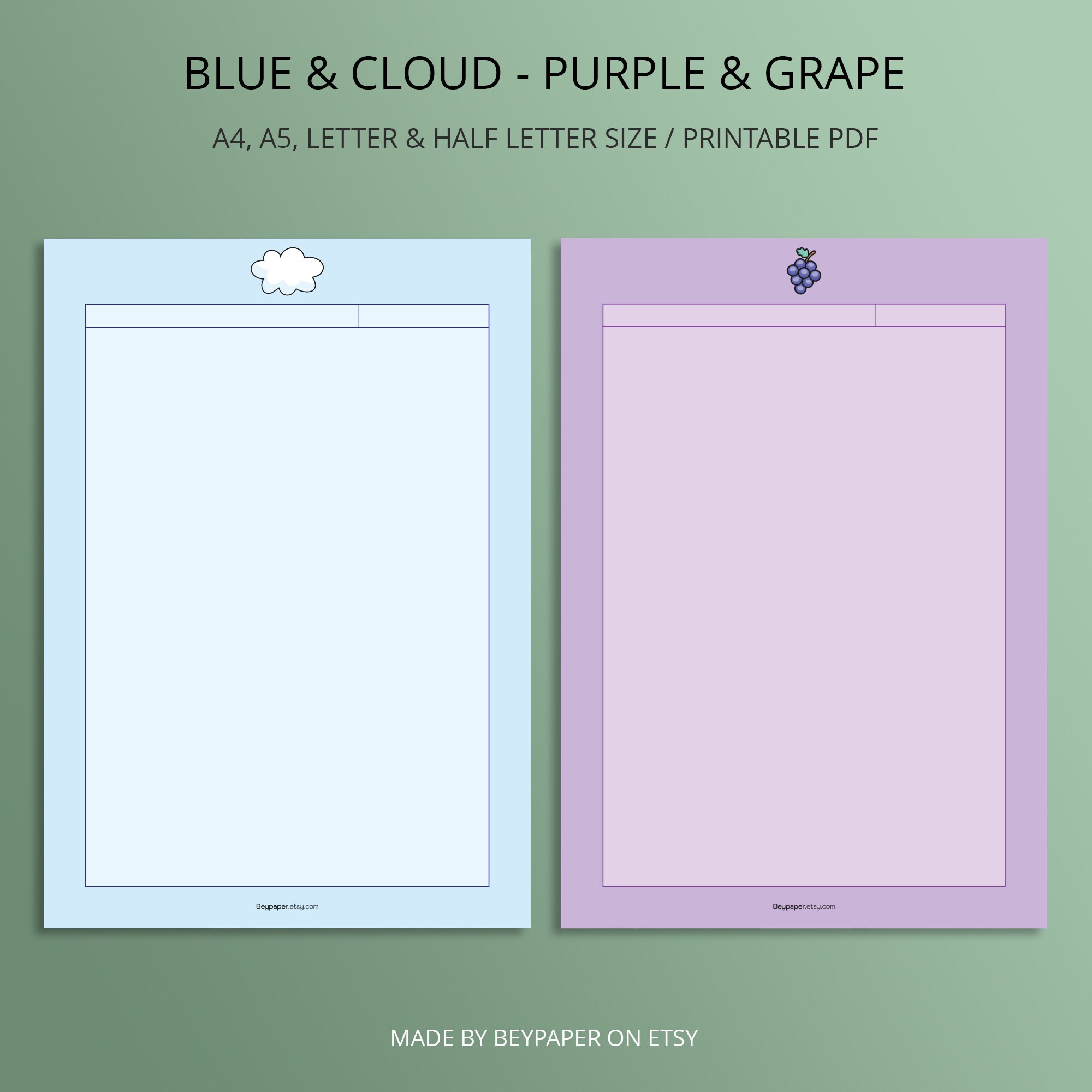 Printable Notebook Paper Pages Colorful Blanked Paper, 4 Versions ...