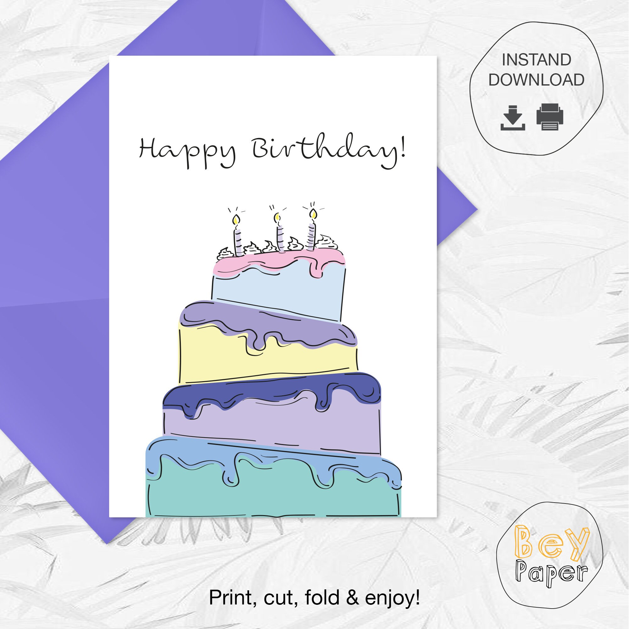 Printable Birthday Day Card Instant Download Greeting Card Digital ...