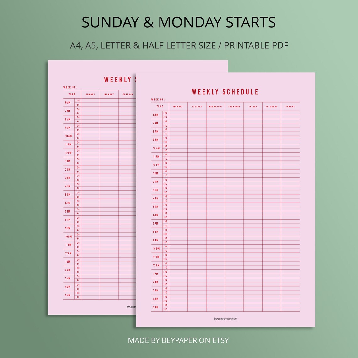 Printable Weekly Schedule Weekly Planner, to Do List, Undated Weekly Planner Monday & Sunday