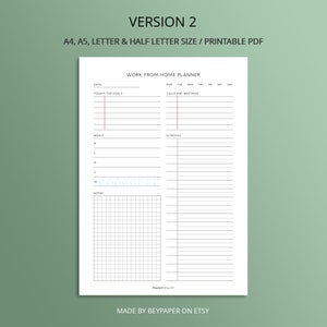 Printable Work From Home Planner Undated Daily Schedule, Work, Meals, Productivity Planner Instant Download A4/A5/Letter/Halfletter image 3