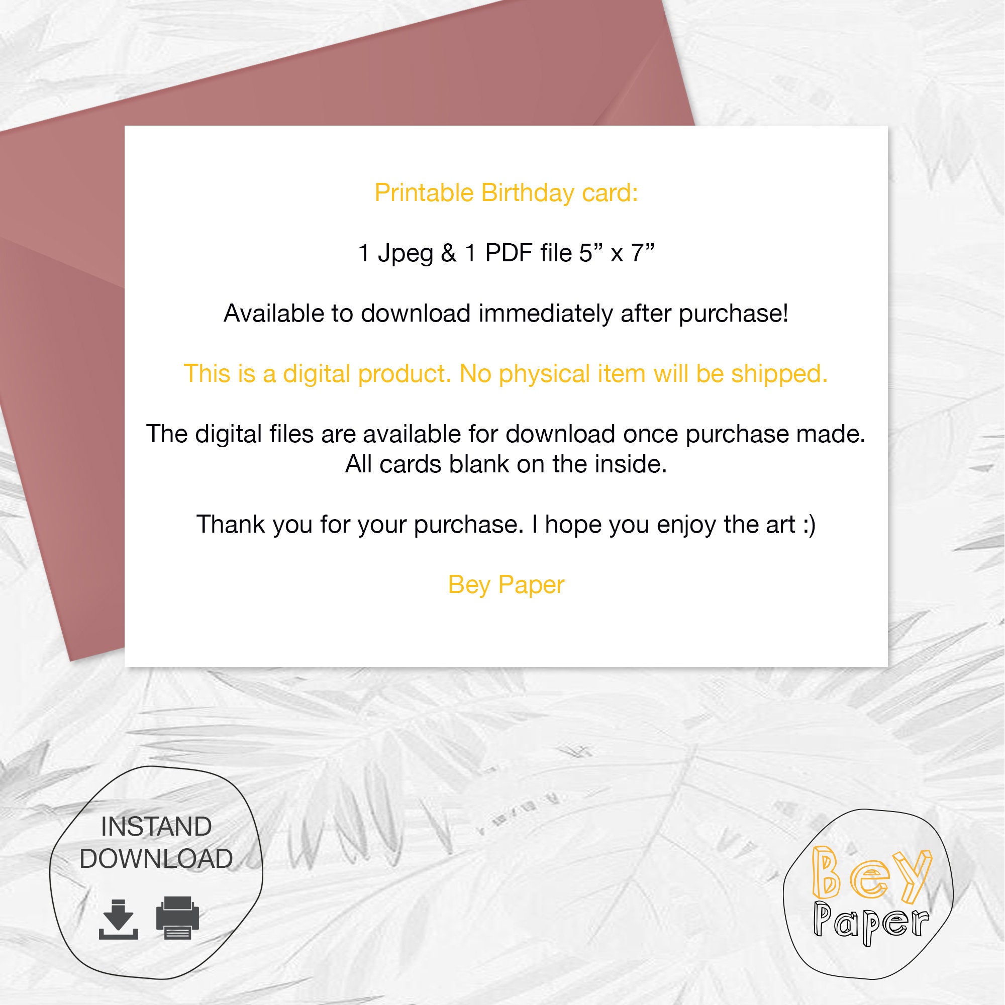 Printable Birthday Day Card Instant Download Greeting Card Digital ...