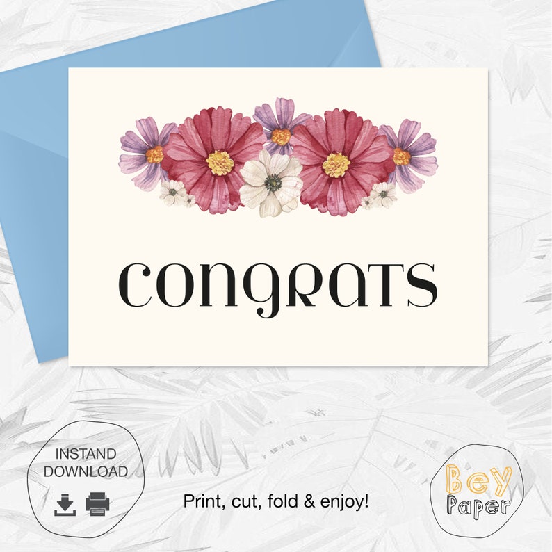Printable Congratulations Card Instant Download Greeting Card Digital Downloadable Congrats Card zdjęcie 3