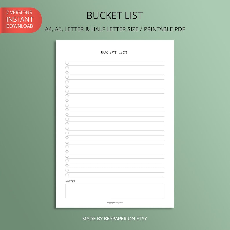 Printable Bucket List Life Goals Planner Planner Insert Etsy