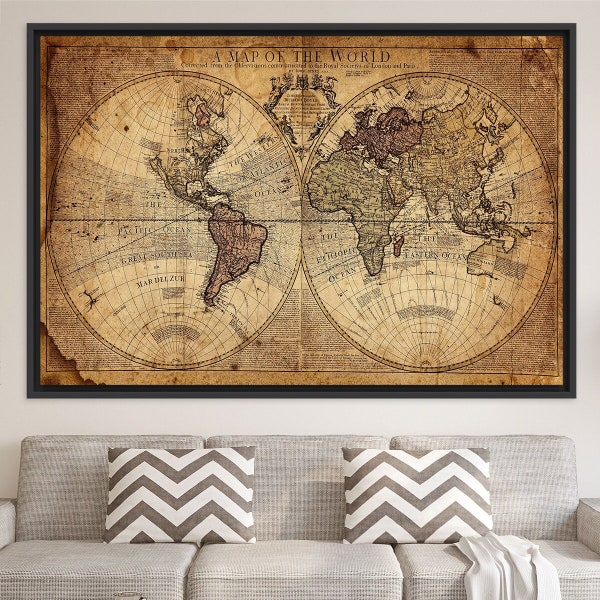 Vintage Map Glass Art, Vintage World Map Decor, Gift for Him, Old Map Home Gift, Old World Map,Personalized Gift, Vintage Map Canvas Art,