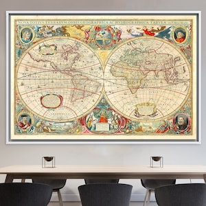 Mappa del mondo vintage stampata, regalo personalizzato per lei, arte della parete della mappa del mondo antico, arazzi, arte del vetro, opere d'arte scolastiche,
