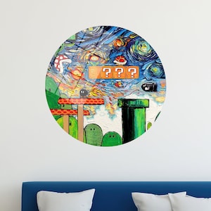 Mario World Starry Night Canvas Art: Van Gogh Style
