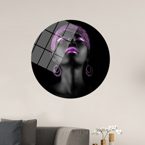 Tempered Glass Art: Purple African Woman Wall Decor