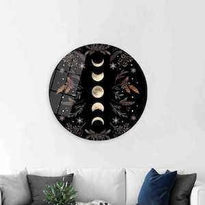 Moon and Flowers Wall Art, Modern Artwork, Tempered Glass, Framed Wall Art, Canvas Wall Art, Gift For The Home, Wall Hanging, Glass Wall Art