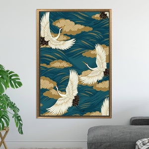 Stained Glass, Personalized Gift, Japanese Art, Crane Birds, Japanese Wall Art, Wedding Decor, Japanese Bird Canvas, Home Decor, Canvas Art,