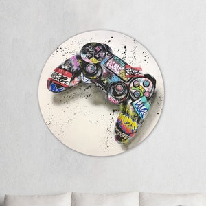 Banksy Graffiti Game Console Glass Art, Play Room 3D Canvas, Banksy Graffiti Art Wall Decor, Tempered Glass, Wall Decor Art, Canvas Poster