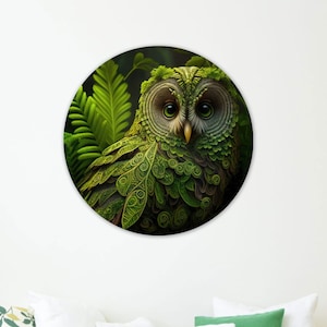 Green Owl Canvas Print: Farmhouse Animal Poster, Nature Wall Art