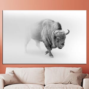 Buffalo Glass Decor, Horned Animal Glass, Animal Canvas Gift, Gift For Him, Baby Boy Gift Personalized, Bull Poster, Modern Art,
