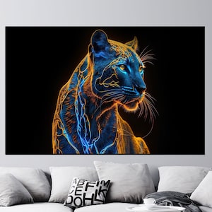 Panther Wall Table, Tempered Glass Print, Surreal Panther Wall Table, Animal Tempered Glass, Surrealist Printed, Canvas Wall Art,