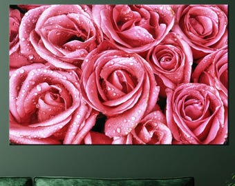 Pink Rose Canvas Art: Romantic Floral Print, Bedroom Wall Decor