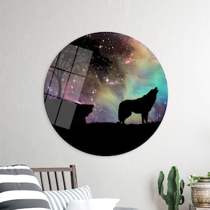 Wolf Wall Art, Farmhouse Decor, Tempered Glass, Animal Canvas, Bedroom Decor, Starry Sky Wolf 3D Canvas, Wolf Wall Decor, Canvas Home Decor,