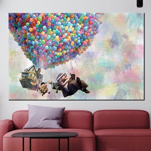 Up Inspired Canvas Art: Colorful Balloon House Print, Kids Nursery Decor