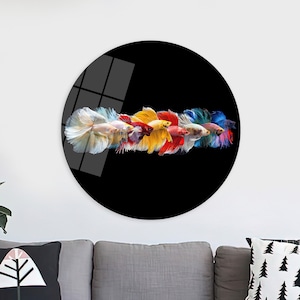 Colorful Betta Fish Tempered Glass Wall Art