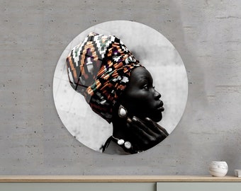 Black Woman Canvas Art: African Woman in Scarf, Stained Glass Style