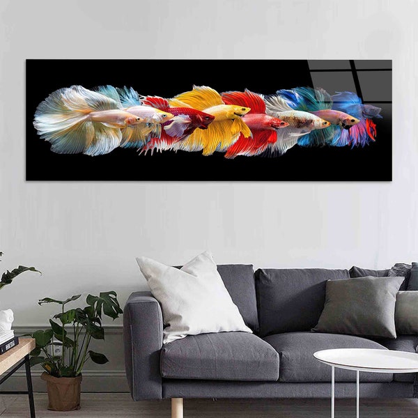 Fish Wall Decoration, Animal Wall Decor, Abstract Fish Wall Art, Colorful Fish Printed, 3D Canvas, Tempered Glass Art, Gift For Her Artwork,