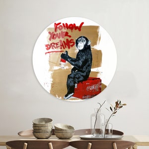 Follow Your Dreams Monkey Art, Monkey Graffiti Canvas, Banksy Art Canvas, Artwork Poster Art, Gift For The Home, 3D Wall Art, Tempered Glass