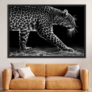 Leopard Glass Wall Art, Animal Wall Art, Animal Canvas Print, Wild Animal Glass Printing, Large Canvas Tempered Glass, Black Wall Art,