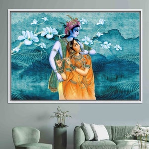 Gift For Him, Minimalist Wall Art, Famous 3D Canvas, Wall Art Prints, Radha Krishna Hindu Couple, Radha Krishna Canvas, Indian Home Decor,