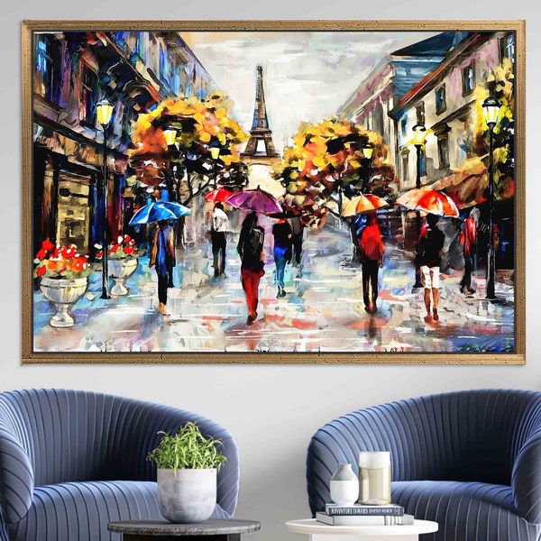 Paris Canvas Poster, Eiffel Wall Art, Girl Room Decor, Personalized Wedding Gift, Rainy Day Canvas Artwork, City View Poster, Home Decor,