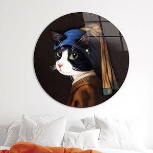 Cat with Pearl Earring Art: Modern Animal Wall Decor
