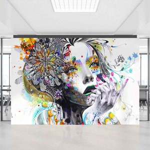 Stick On Wallpaper Art, Wallpaper Peel And Stick, 3D Wall Art, Gift For The Home,  Wall Painting, Woman Face Wall Decor, Custom Wall Paper,