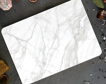 Personalized Marble Look Cutting Board: Tempered Glass Kitchen Decor
