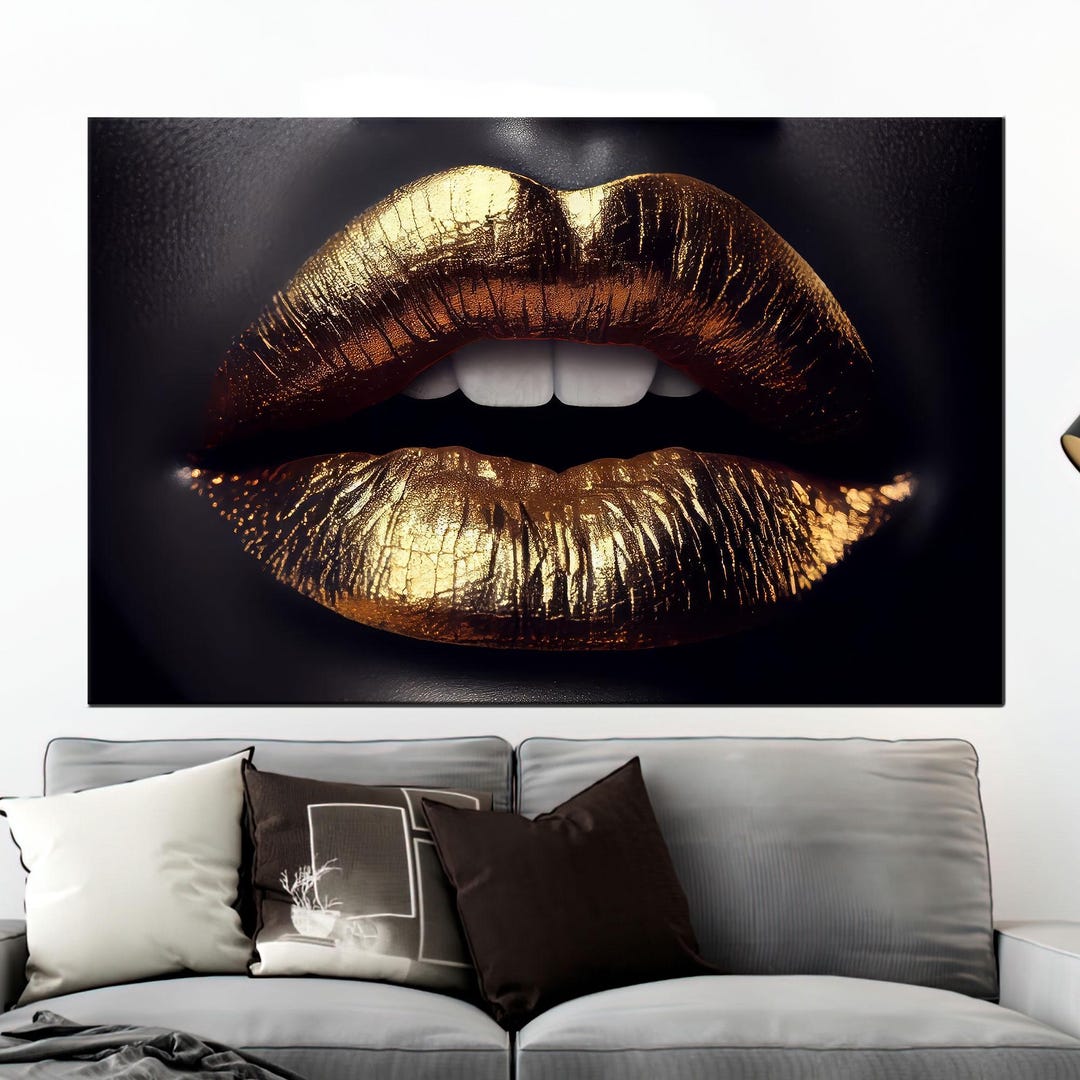 Gold Lips Canvas Art: Glam Metallic Shine, Modern Decor - Etsy 日本