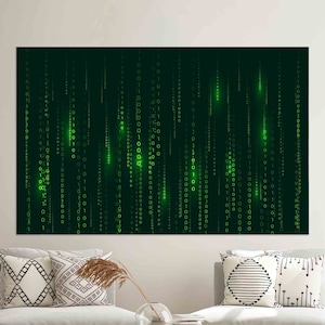 Matrix Code Canvas Art: Tempered Glass Framed Wall Decor