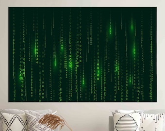 Matrix Code Canvas Art: Tempered Glass Framed Wall Decor