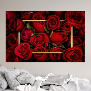 Printable Wall Art, Contemporary Art, Rose Glass Wall Art, Luxury Canvas Gift, Flower Artwork, Rose Pattern 3D Canvas, Wedding Decor,