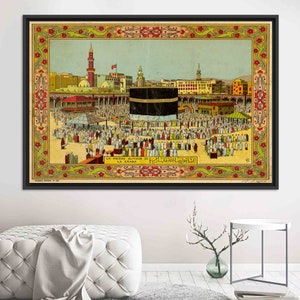 Islamic Wall Art, Kaaba Wall Art, Muslim Art, Kaaba, Muslim Housewarming Art Canvas, Home Decor, Muslim Gift , Ramadan Eid Gift Canvas Art, BLACK FRAMED CANVAS