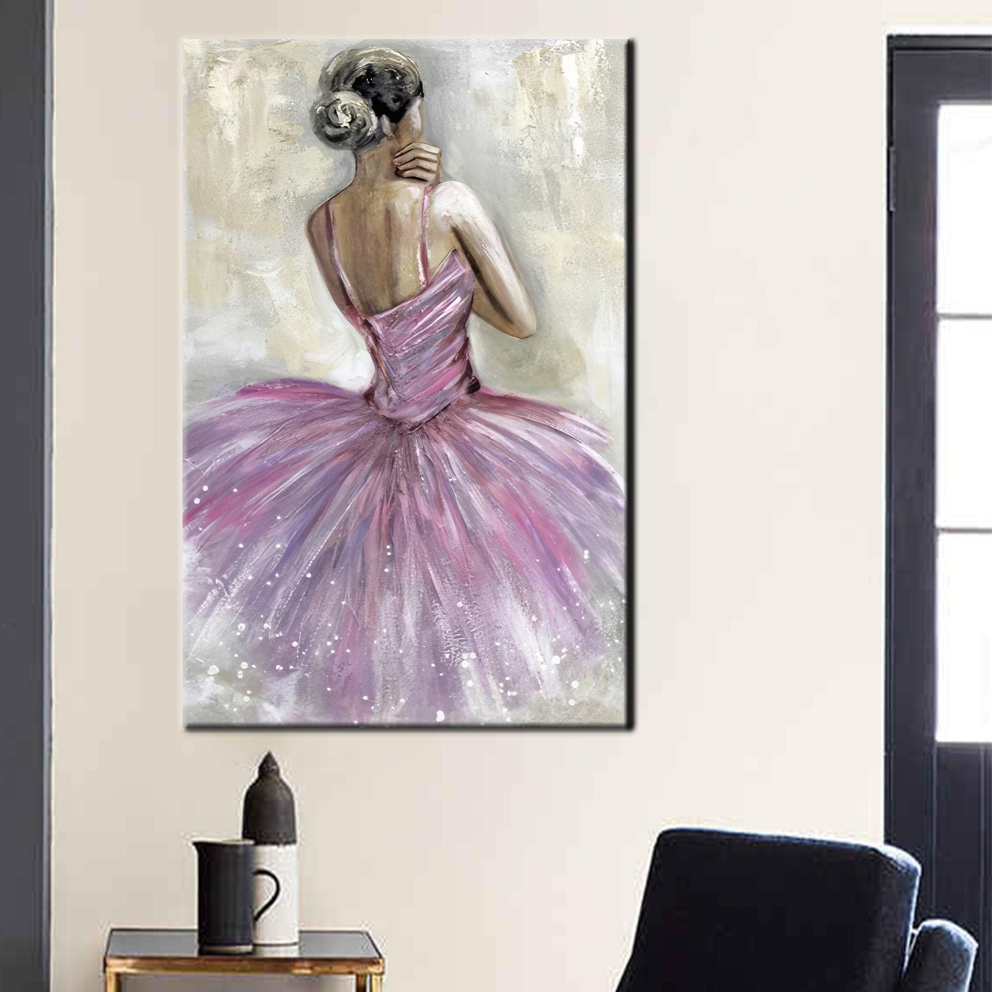Ballerina Art Wall Decor, Living Room Decor Art, Dancer Canvas Gift, Pink Art Canvas, Modern Glass Decor, Personalized Baby Gift,
