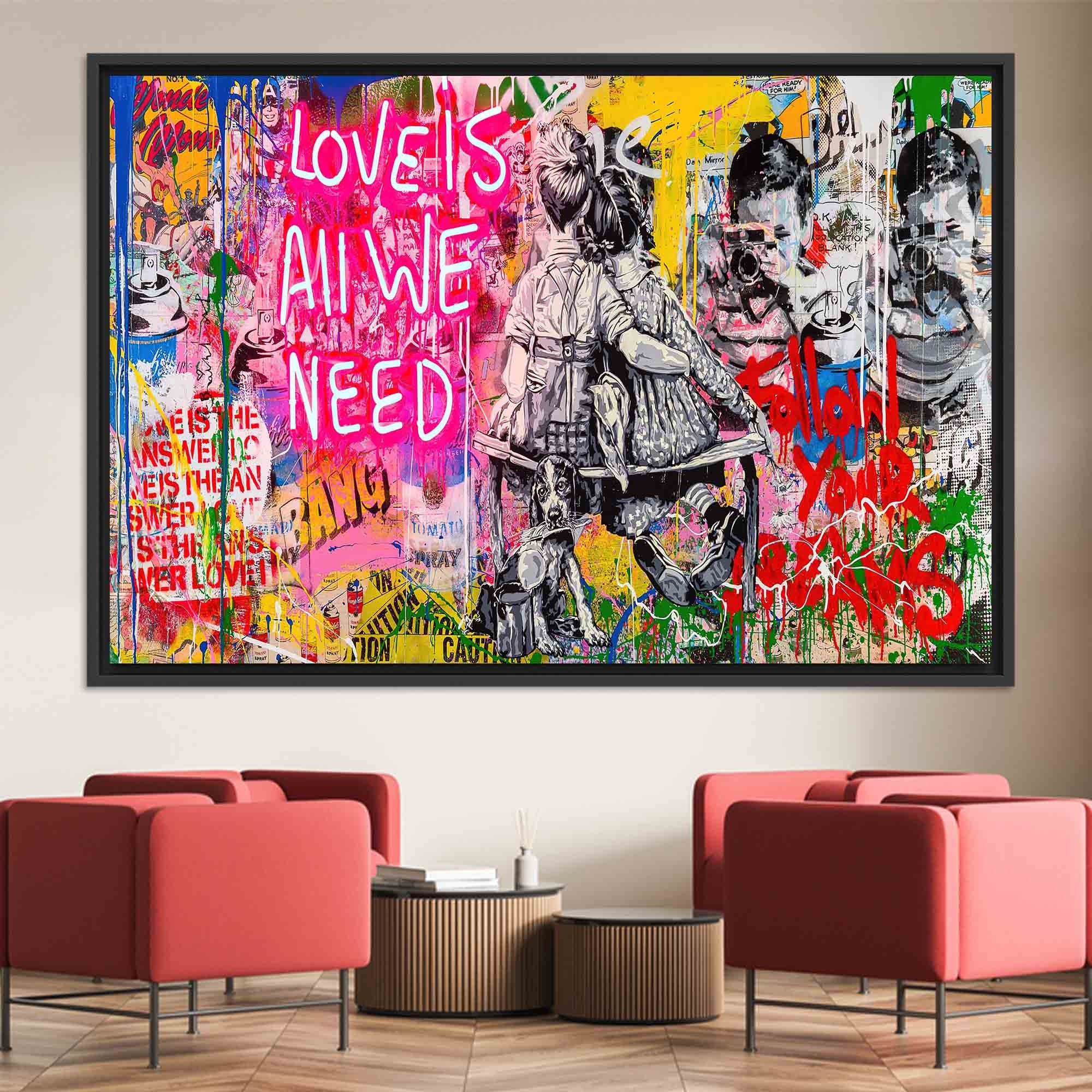 All We Need Is Love Banksy Graffiti Street Art Frame Wall Canvas