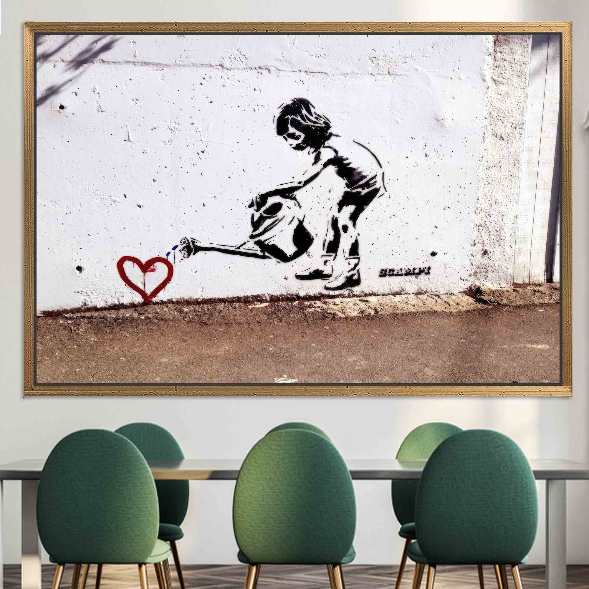Banksy Children Watering Heart Canvas Art - Street Art Decor - Etsy