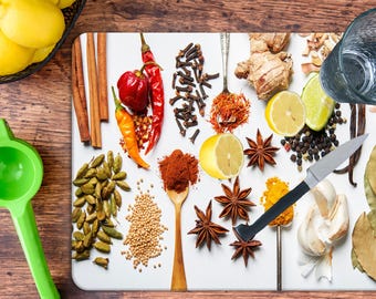 Spices Tempered Glass Cutting Board: Heat-Resistant Kitchen Decor