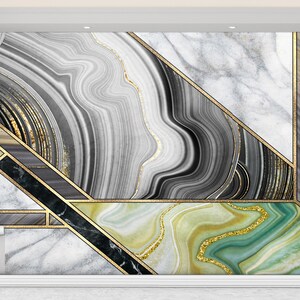 Wallpaper Border, 3D Paper Wall Art, 3D Wallpaper, Housewarming Gift, Green And Gray Marble Mural, Green Marble Wallpaper, Custom Wallpaper,