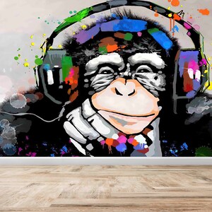 Headphone Monkey Wall Decor: Abstract Animal Art Print