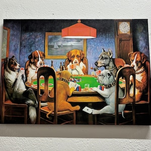 Spielzimmer Leinwand, Cassius Marcellus Coolidge A Bold Bluff Dogs Kunst, Hunde spielen Poker Wandkunst, moderner Leinwanddruck, abstrakte Wandkunst,