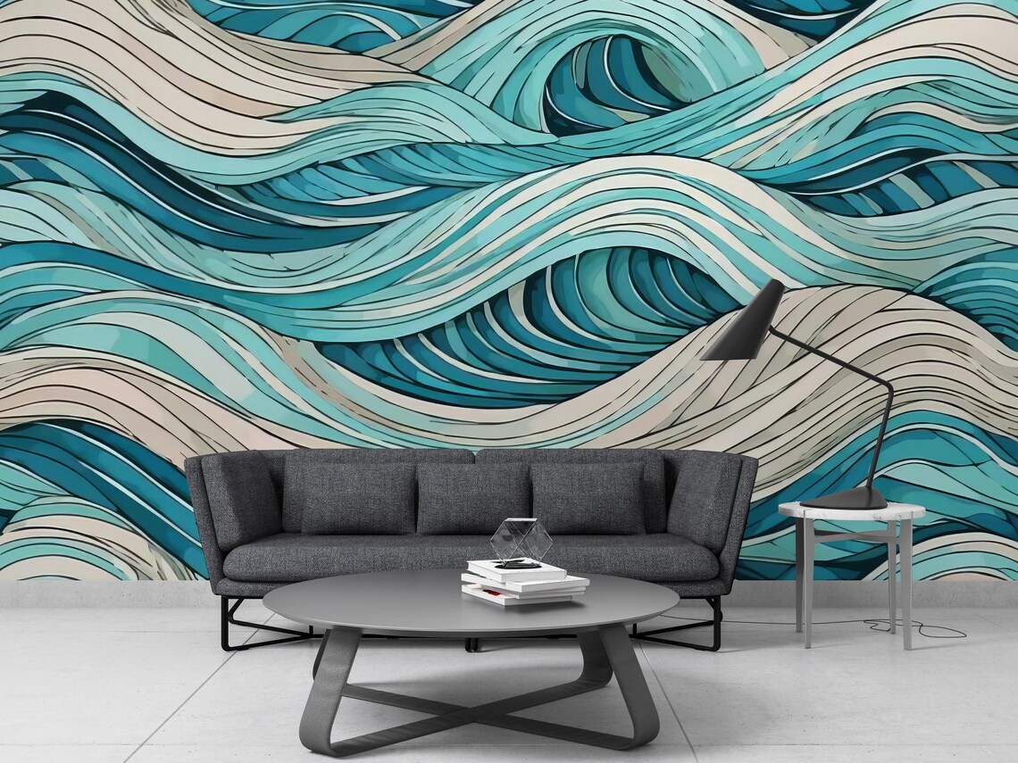 Decorative Waves Wave Drawing Wall Decor, Wave Wall Decor, Abstract Wave Wall Art, Art ...