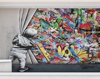 Impression Banksy Derrière le rideau Extra large Art mural Impression Banksy Derrière le rideau Extra large Art mural