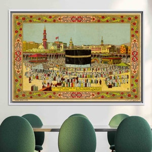 Islamic Wall Art, Kaaba Wall Art, Muslim Art, Kaaba, Muslim Housewarming Art Canvas, Home Decor, Muslim Gift , Ramadan Eid Gift Canvas Art, WHITE FRAMED CANVAS
